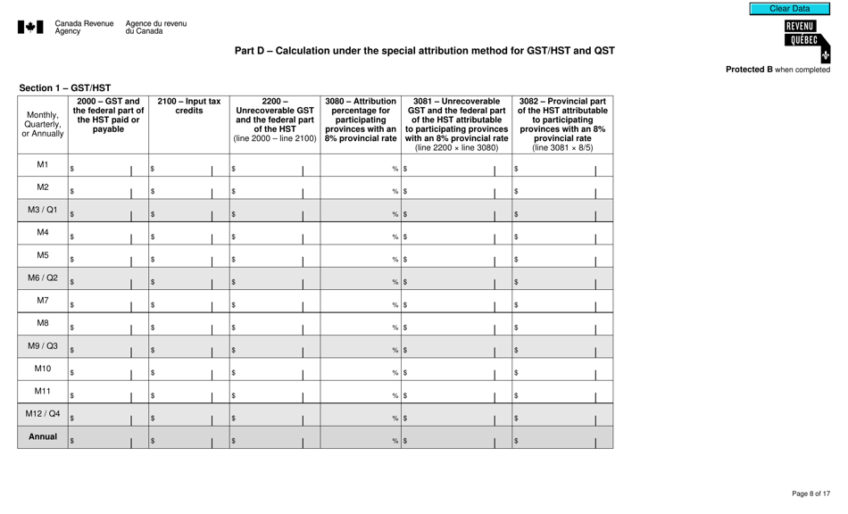 Form RC7294 Gst / Hst and Qst Final Return for Selected Listed Financial Institutions - Canada, Page 8