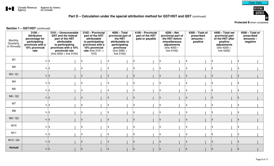Form RC7294 Gst / Hst and Qst Final Return for Selected Listed Financial Institutions - Canada, Page 9