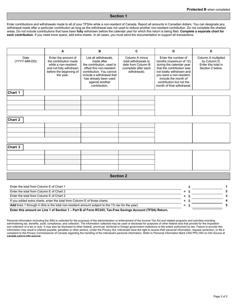 Form RC243 Schedule B Non-resident Contributions to a Tax-Free Savings Account (Tfsa) - Canada, Page 2