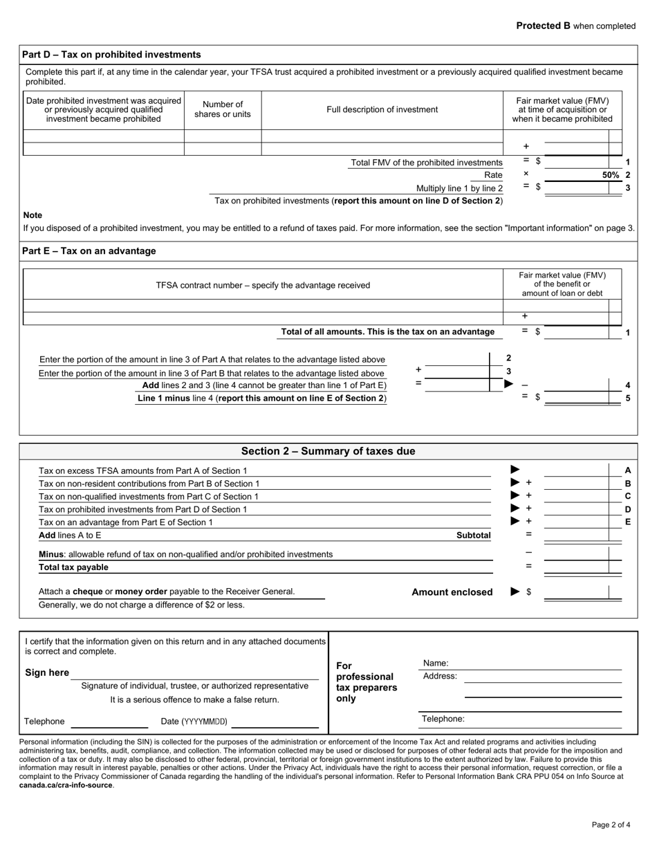 Form RC243 Tax-Free Savings Account (Tfsa) Return - Canada, Page 2