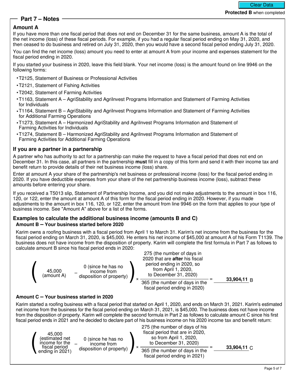 Form T1139 Reconciliation of 2020 Business Income for Tax Purposes - Canada, Page 5