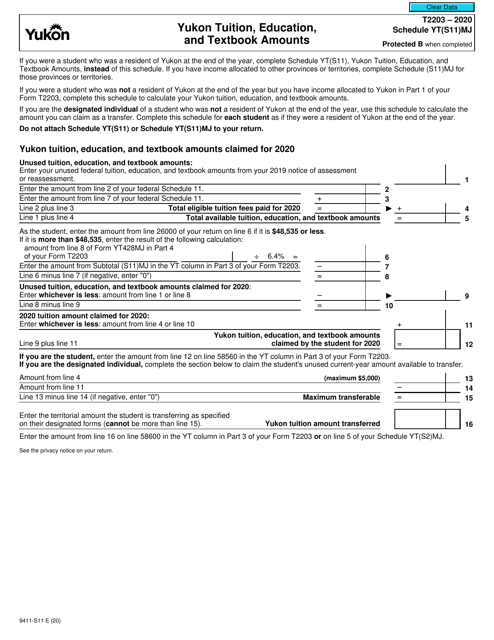 Form T2203 (9411-S11) Schedule YT(S11)MJ 2020 Printable Pdf