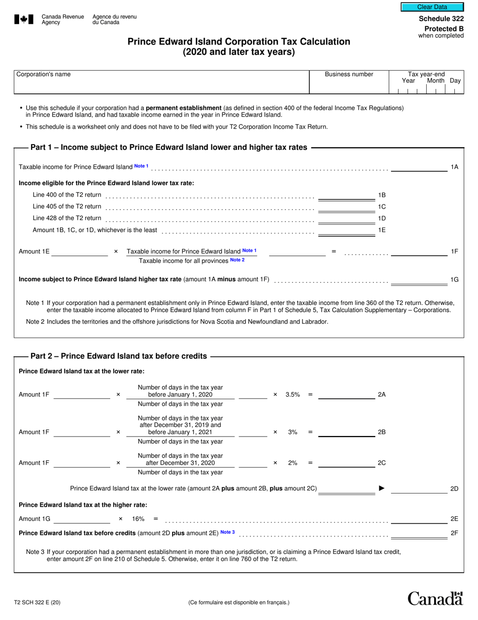 Form T2 Schedule 322 Prince Edward Island Corporation Tax Calculation - Canada, Page 1