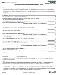 Document preview: Form T2 Worksheet 2 Calculating Your Monthly Instalment Payments - Canada, 2021