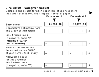 Form 5008-D Worksheet SK428 Saskatchewan - Large Print - Canada, Page 5