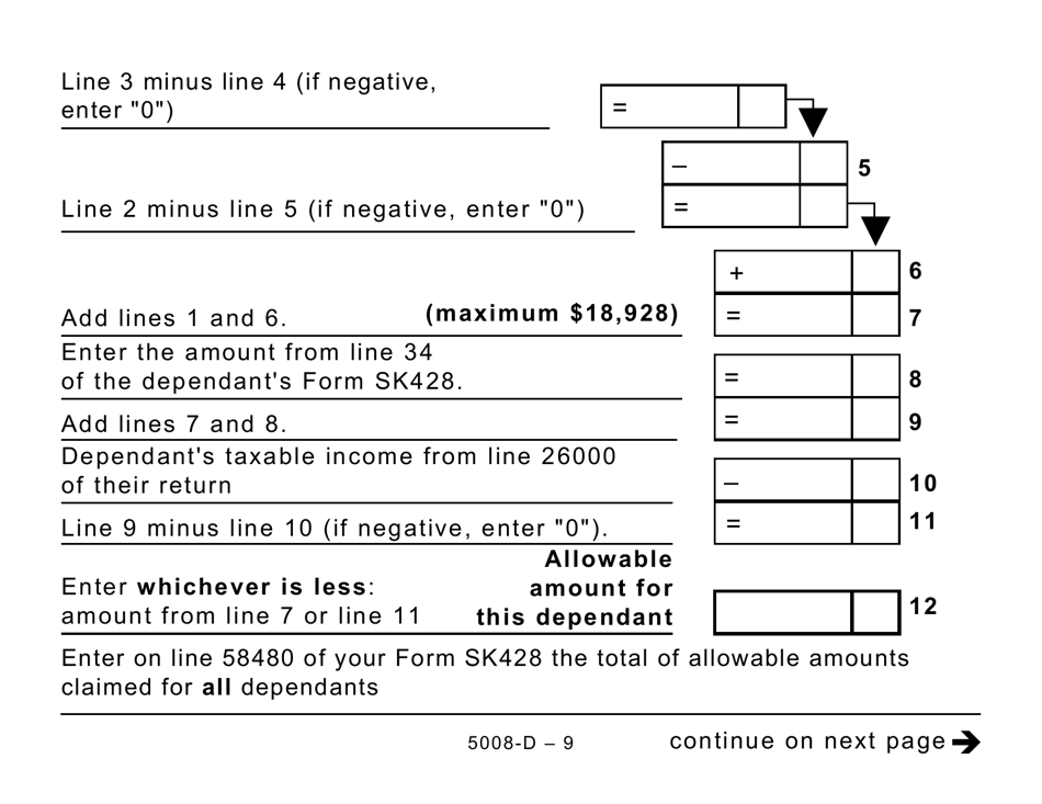 Form 5008-D Worksheet SK428 Saskatchewan - Large Print - Canada, Page 9