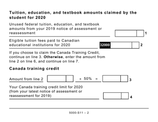 Form 5000-S11 Schedule 11 Federal Tuition, Education, and Textbook Amounts and Canada Training Credit - Large Print - Canada, Page 2