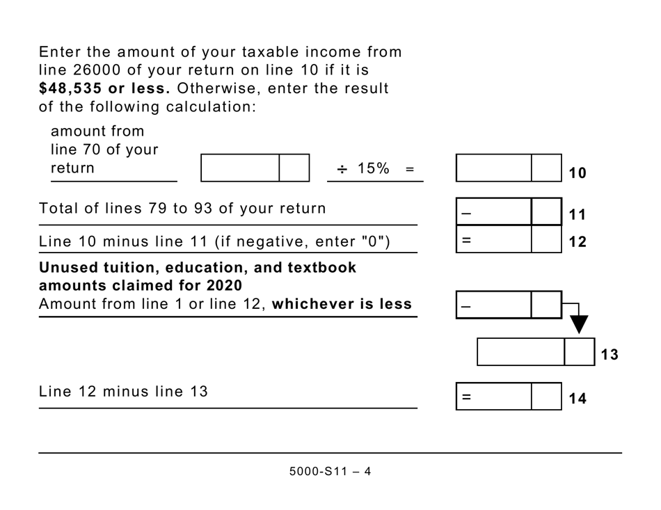Form 5000-S11 Schedule 11 Federal Tuition, Education, and Textbook Amounts and Canada Training Credit - Large Print - Canada, Page 4