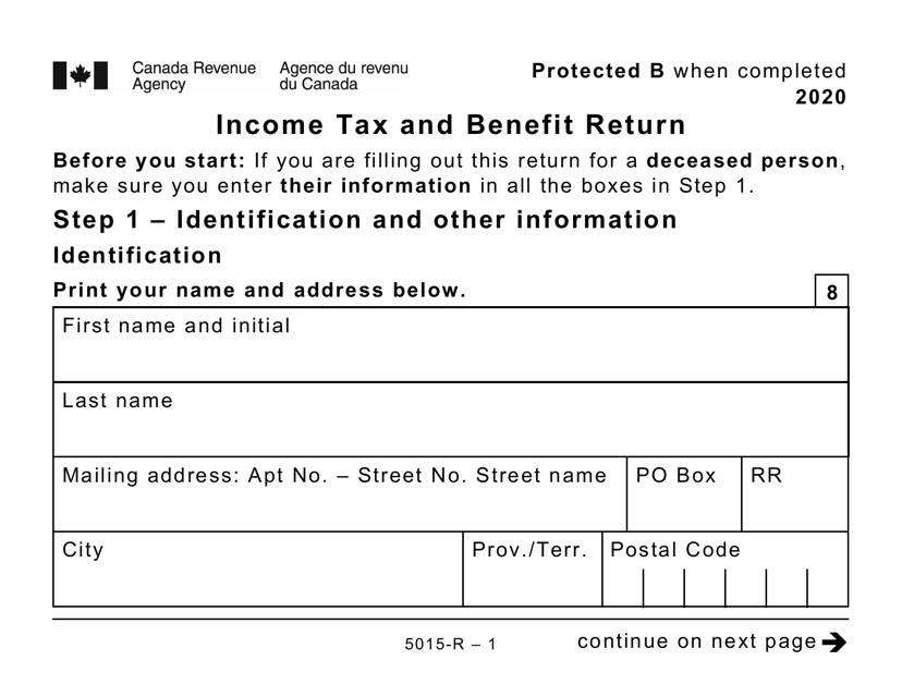 Form 5015-R Income Tax and Benefit Return - Large Print - Canada, 2020