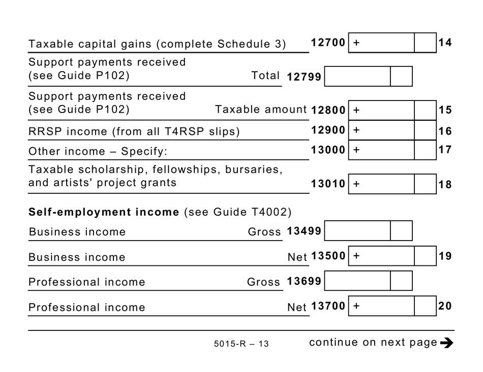 Form 5015-R Income Tax and Benefit Return - Large Print - Canada, Page 13