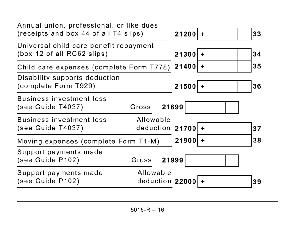 Form 5015-R Income Tax and Benefit Return - Large Print - Canada, Page 16