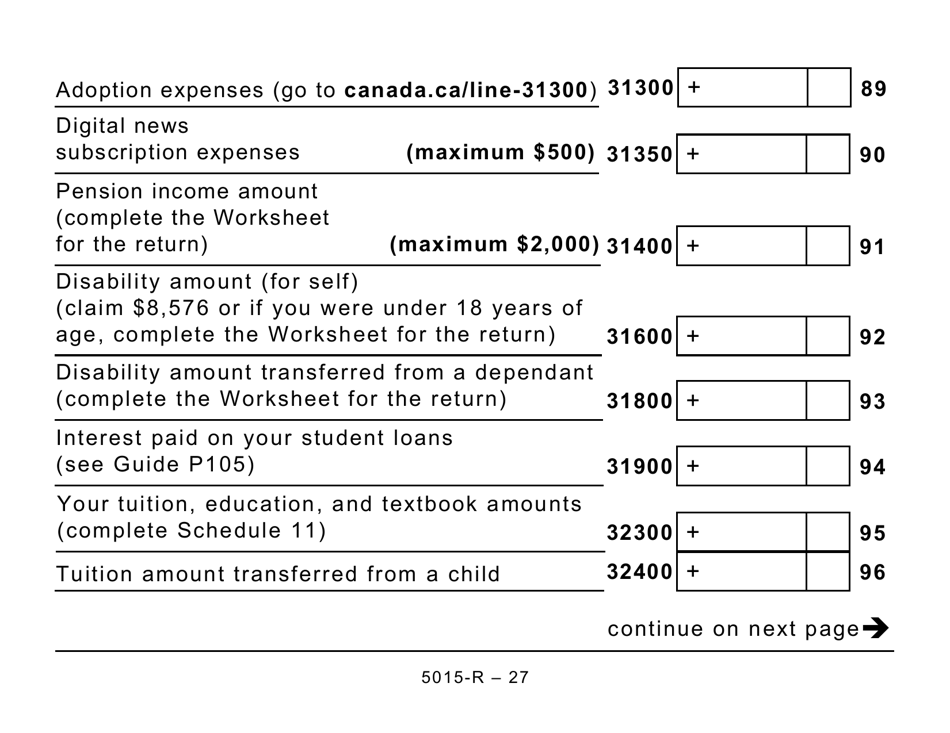 Form 5015-R Income Tax and Benefit Return - Large Print - Canada, Page 27