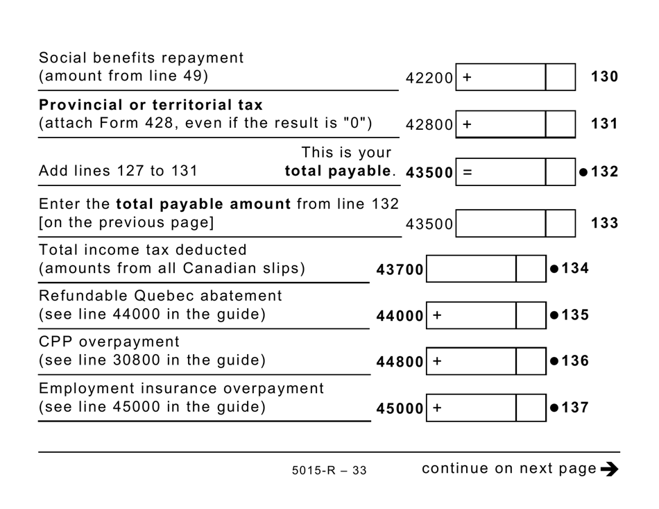 Form 5015-R Income Tax and Benefit Return - Large Print - Canada, Page 33