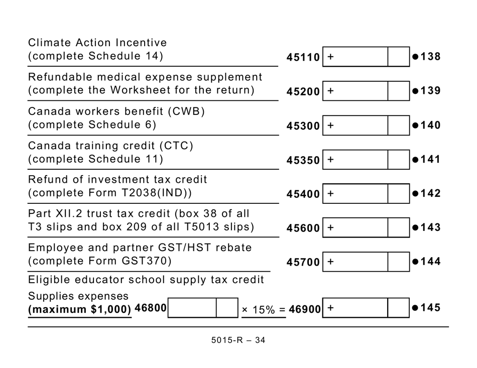 Form 5015-R Income Tax and Benefit Return - Large Print - Canada, Page 34