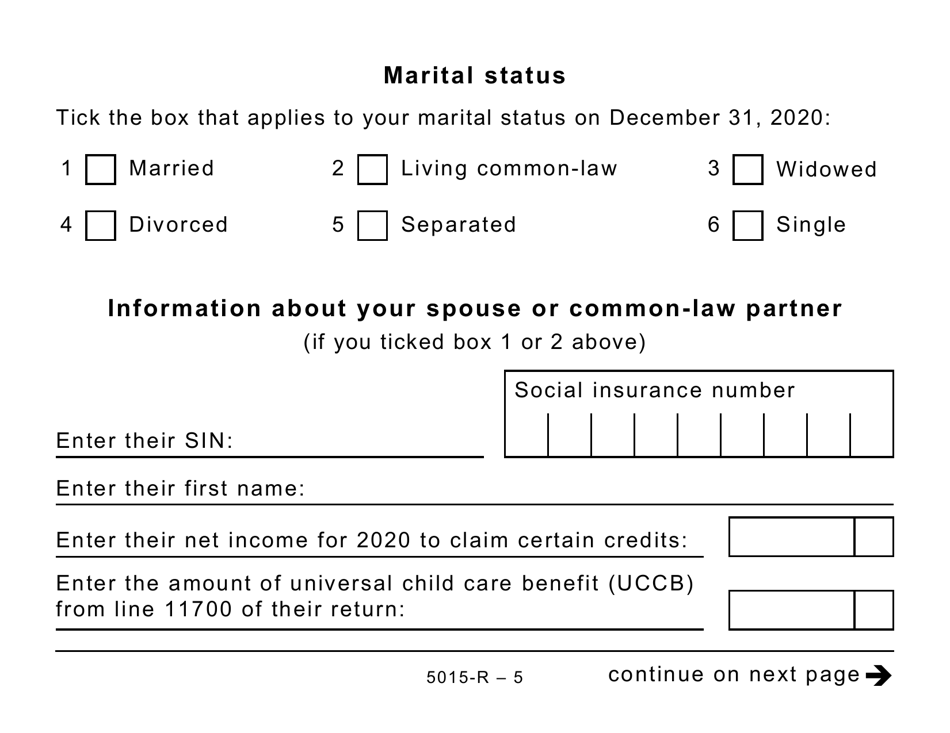 Form 5015-R Income Tax and Benefit Return - Large Print - Canada, Page 5