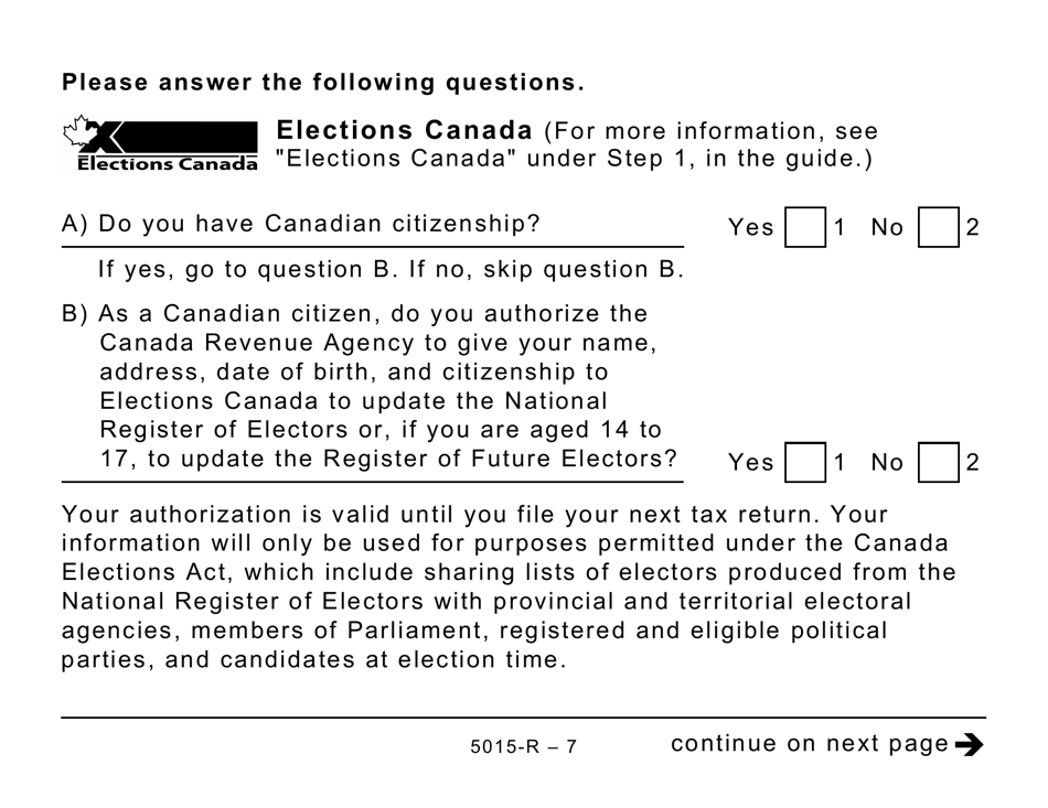 Form 5015-R Income Tax and Benefit Return - Large Print - Canada, Page 7