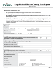 Document preview: Early Childhood Education Training Grant Program Application Form - New Brunswick, Canada