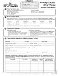 Form 975E &quot;Healthy Smiles, Clear Vision Application Form&quot; - New Brunswick, Canada