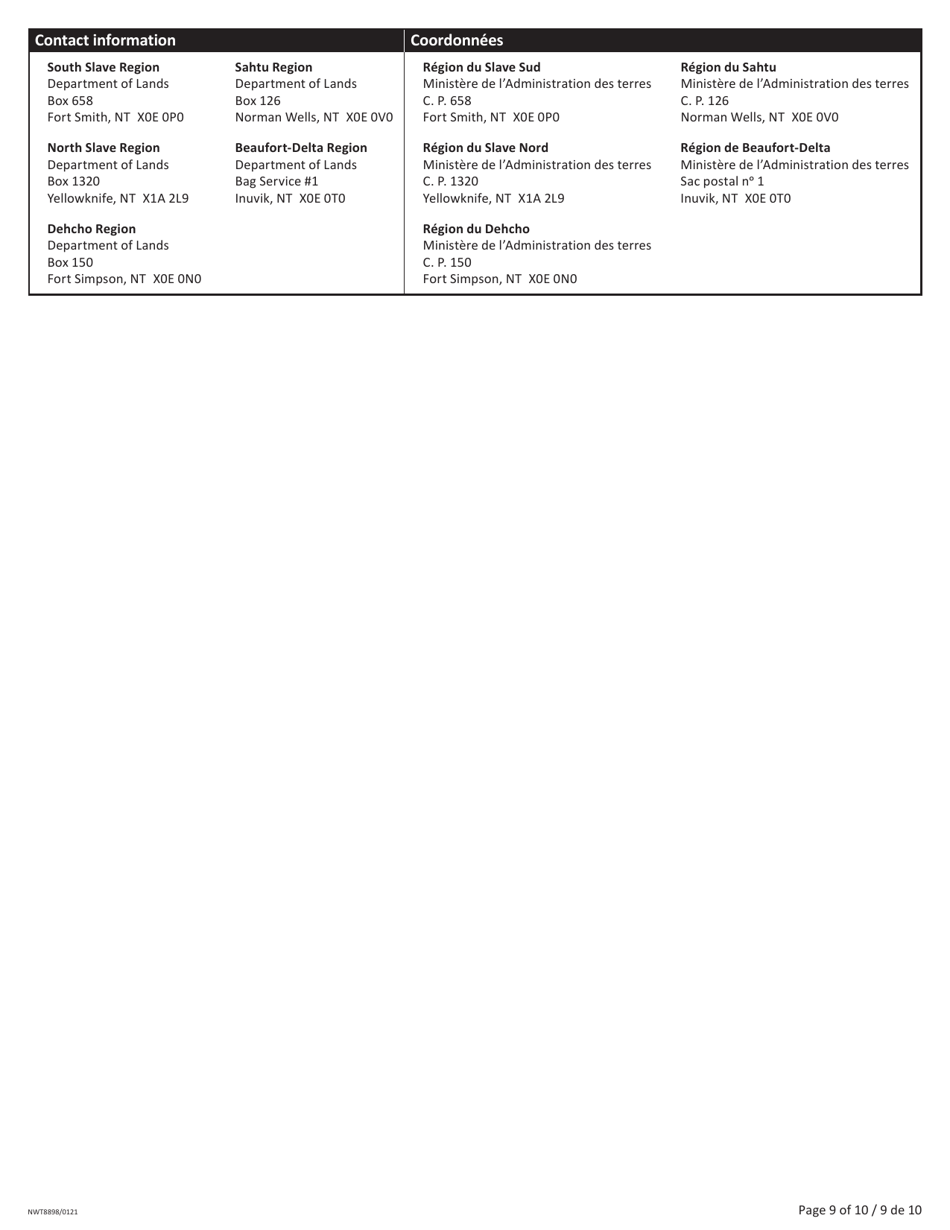 Form NWT8898 Application for Territorial Lands - Northwest Territories, Canada (English / French), Page 9