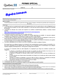 Document preview: Permis Special - Quebec, Canada (French)