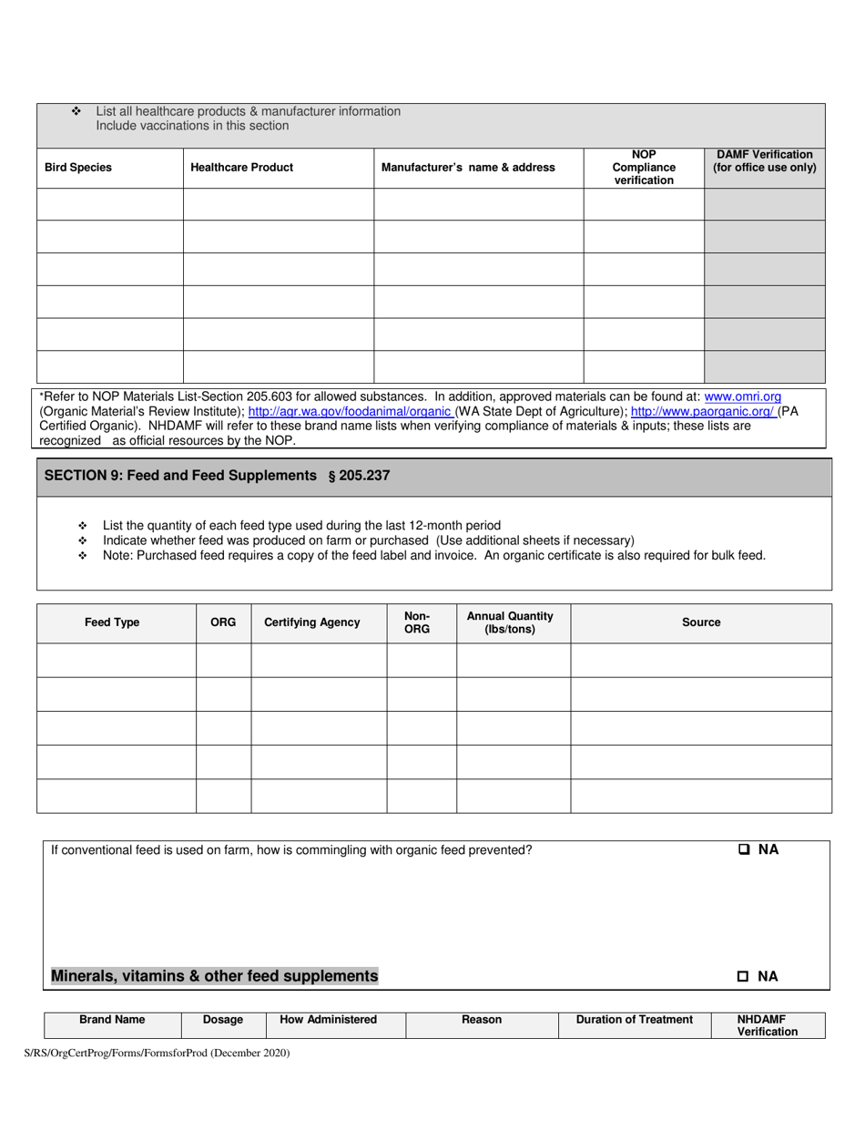 Organic System Plan (Osp) - Poultry  Other Fowl - New Hampshire, Page 5