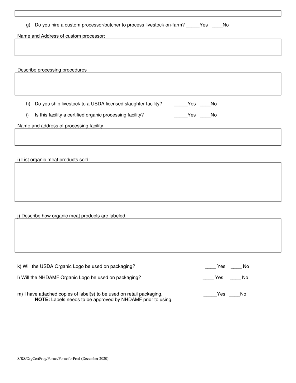 Organic System Plan (Osp) - Livestock Production - New Hampshire, Page 10