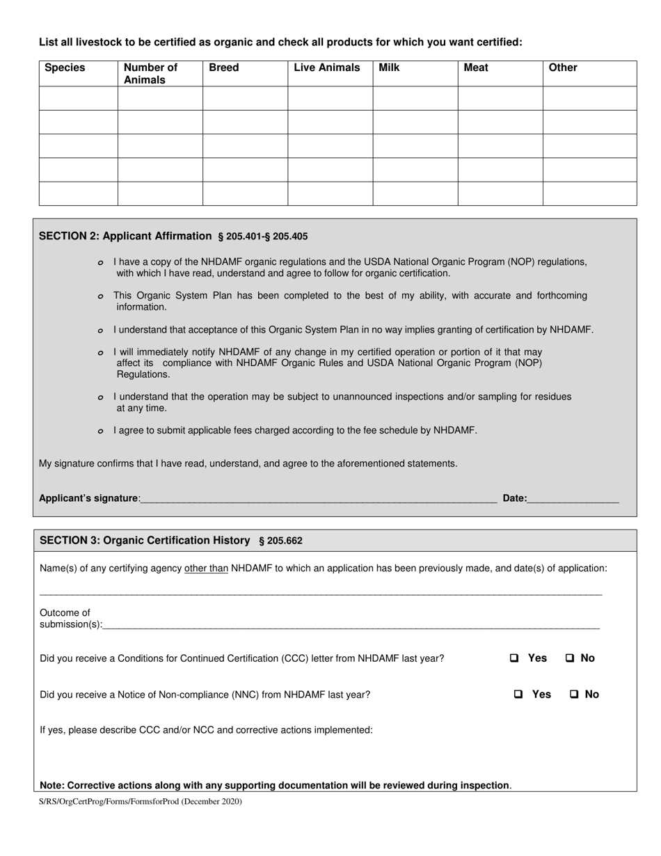 Organic System Plan (Osp) - Livestock Production - New Hampshire, Page 2