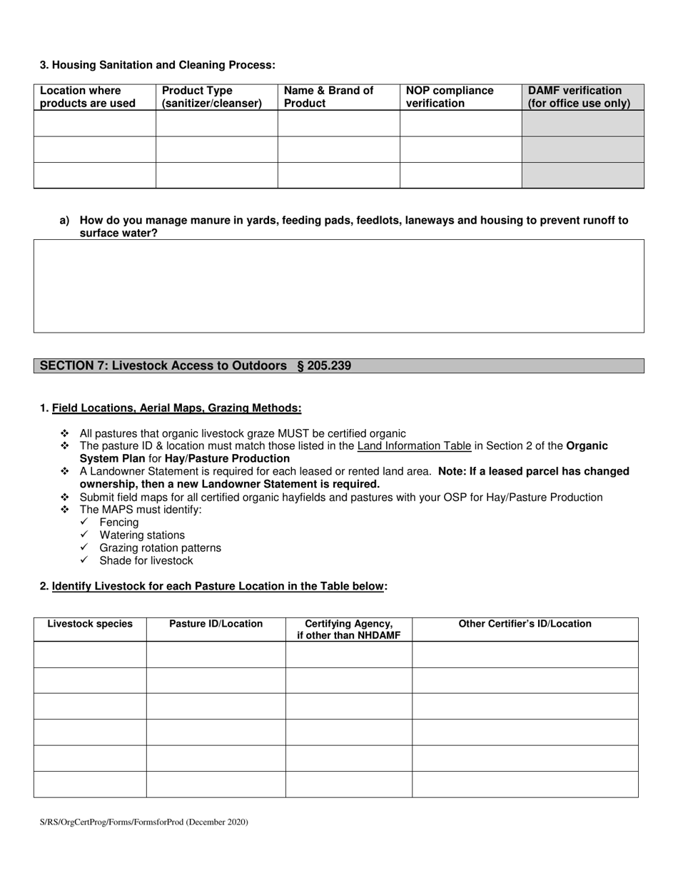 Organic System Plan (Osp) - Livestock Production - New Hampshire, Page 5