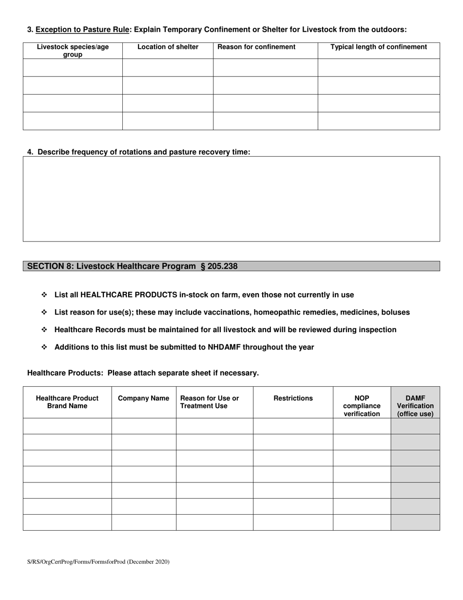 Organic System Plan (Osp) - Livestock Production - New Hampshire, Page 6