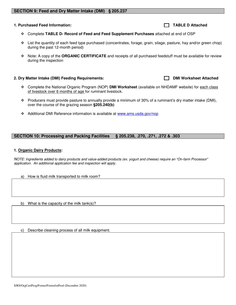 Organic System Plan (Osp) - Livestock Production - New Hampshire, Page 7