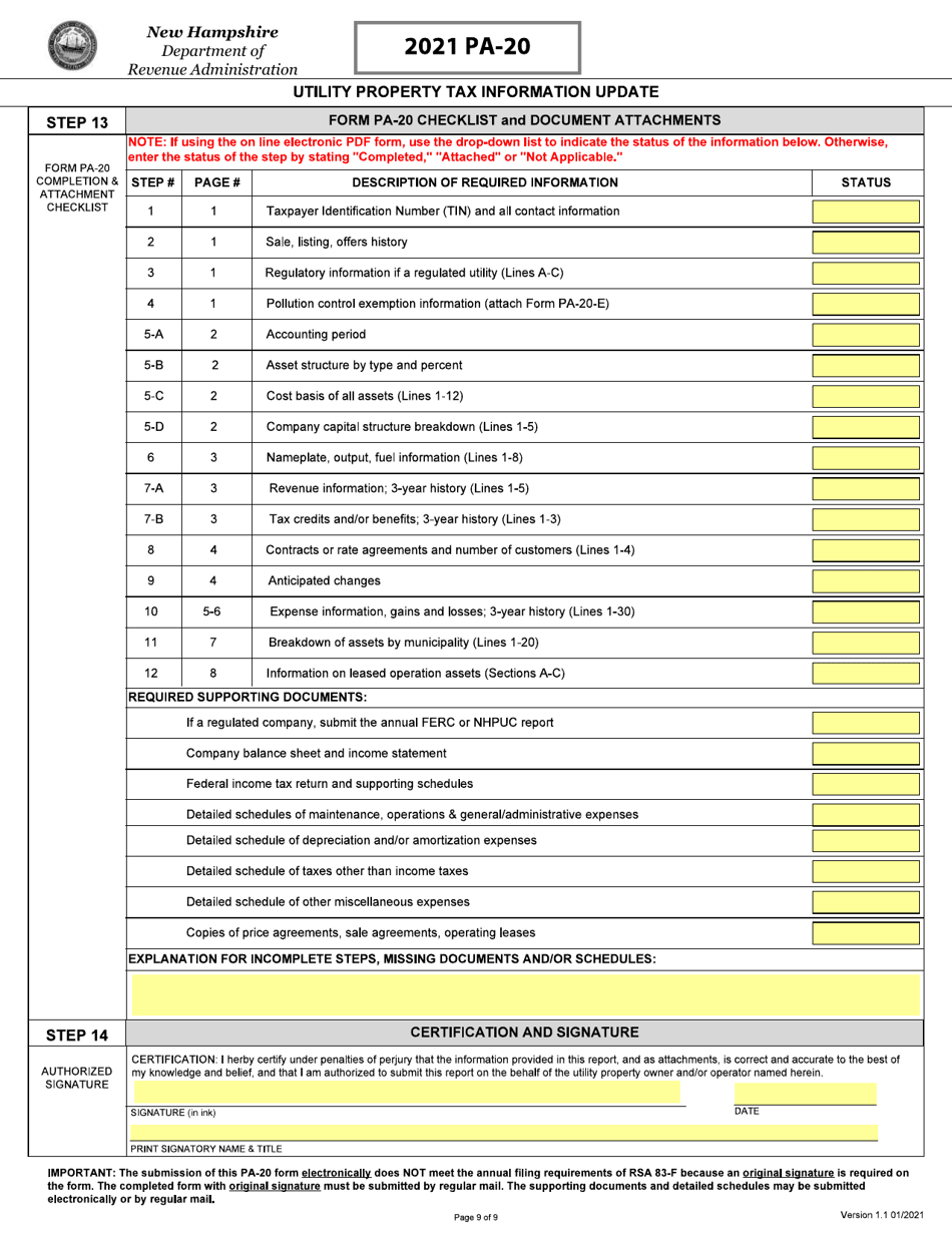 Form PA-20 Utility Property Tax Information Update - New Hampshire, Page 10