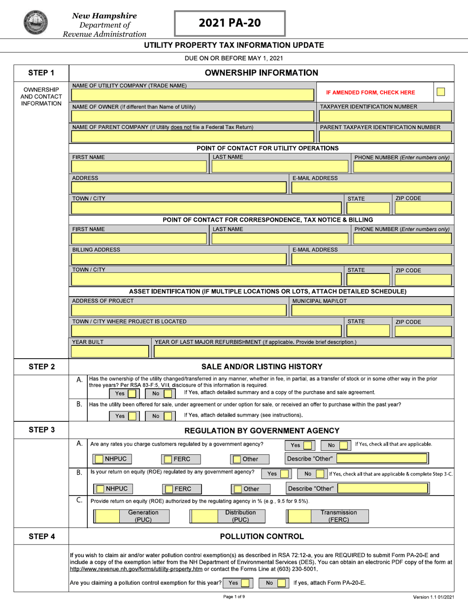 Form PA-20 Utility Property Tax Information Update - New Hampshire, Page 2