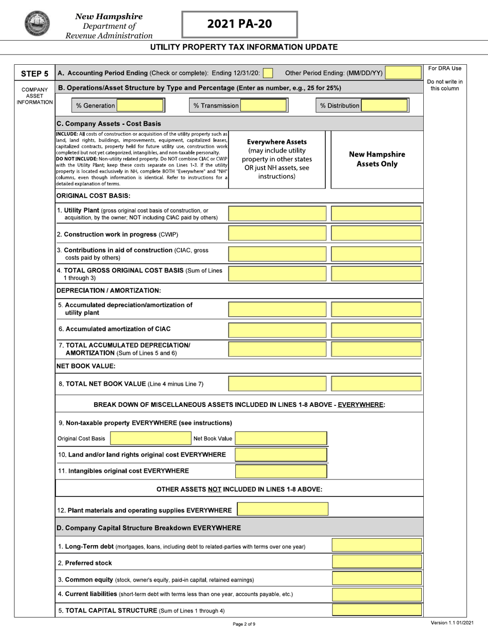 Form PA-20 Utility Property Tax Information Update - New Hampshire, Page 3