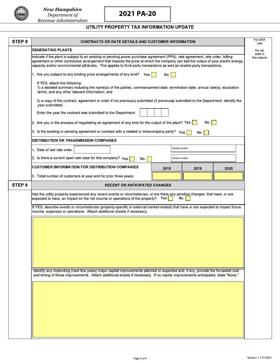 Form PA-20 Utility Property Tax Information Update - New Hampshire, Page 5