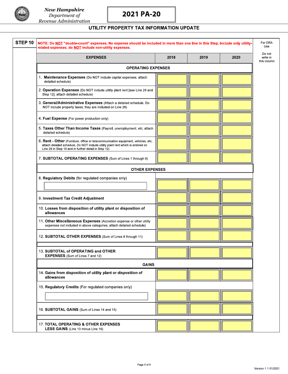 Form PA-20 Utility Property Tax Information Update - New Hampshire, Page 6