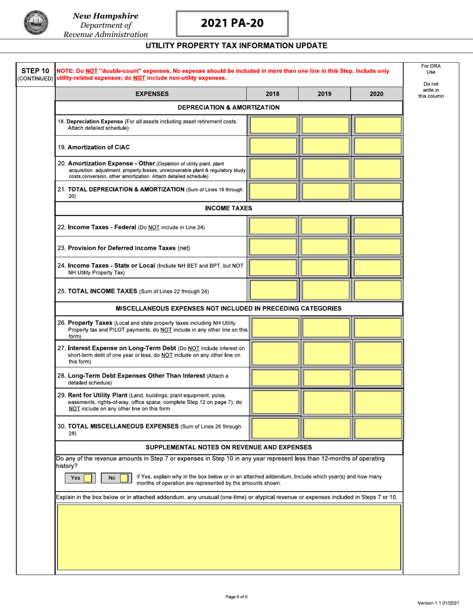 Form PA-20 Utility Property Tax Information Update - New Hampshire, Page 7