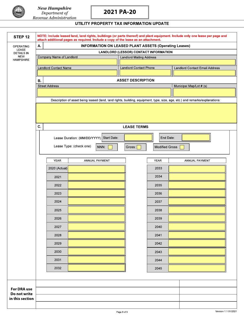 Form PA-20 Utility Property Tax Information Update - New Hampshire, Page 9