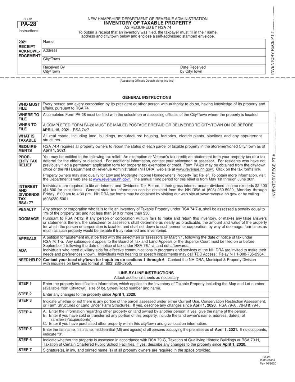 Form PA-28 Inventory of Taxable Property - New Hampshire, Page 2