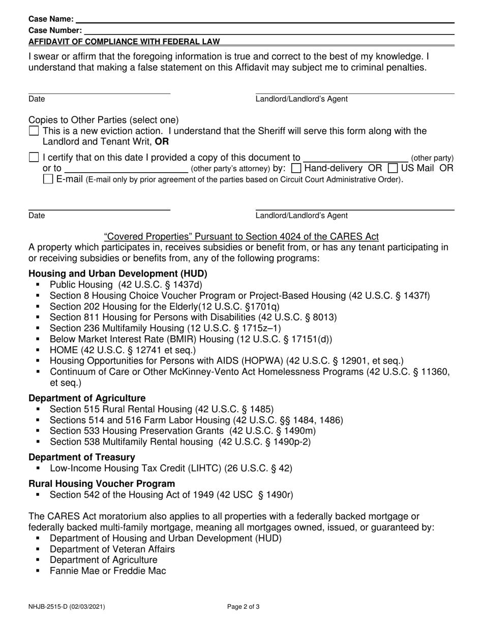 Form NHJB-2515-D Landlords Affidavit of Compliance With Federal Law - New Hampshire, Page 2