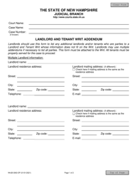Form NHJB-3063-DP Landlord and Tenant Writ Addendum - New Hampshire