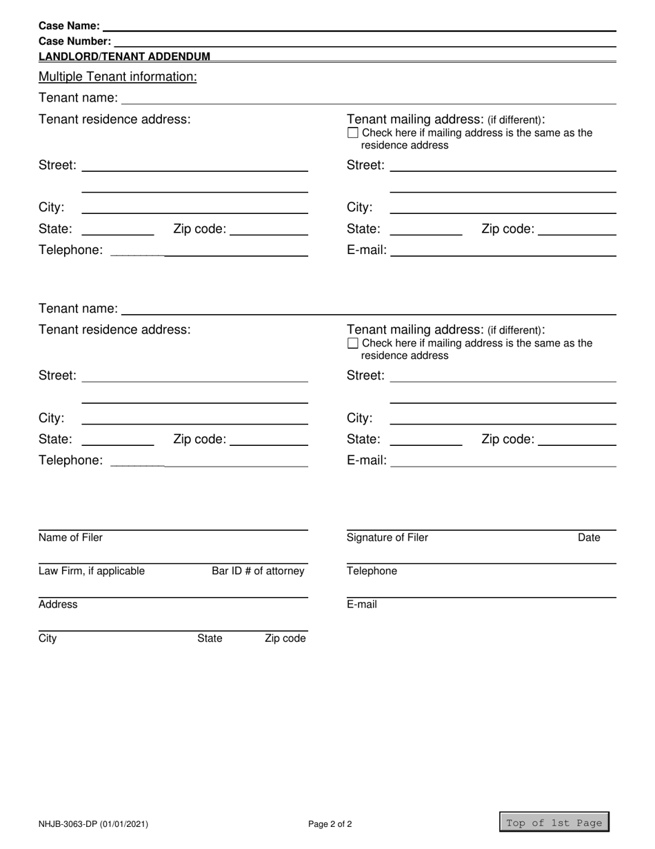 Form NHJB-3063-DP Landlord and Tenant Writ Addendum - New Hampshire, Page 2