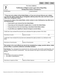 Form 11629 &quot;Notification of Right to Seek Legal Advice on Immigration Status Consequences&quot; - New Jersey