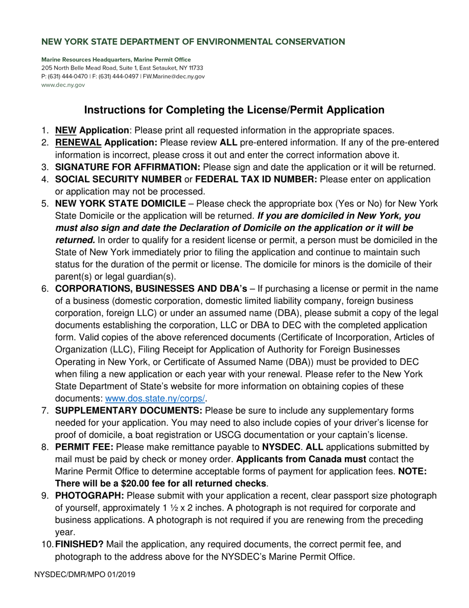 Party / Charter Boat Permit Application - New York, Page 2