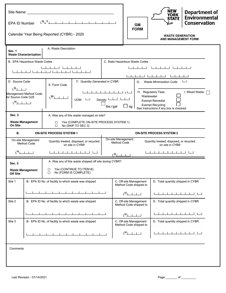 Form GM Waste Generation and Management Form - New York, Page 1