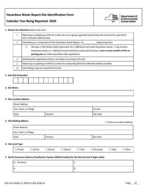 EPA Form 8700-12 (8700-13 A/B; 8700-23) 2020 Printable Pdf