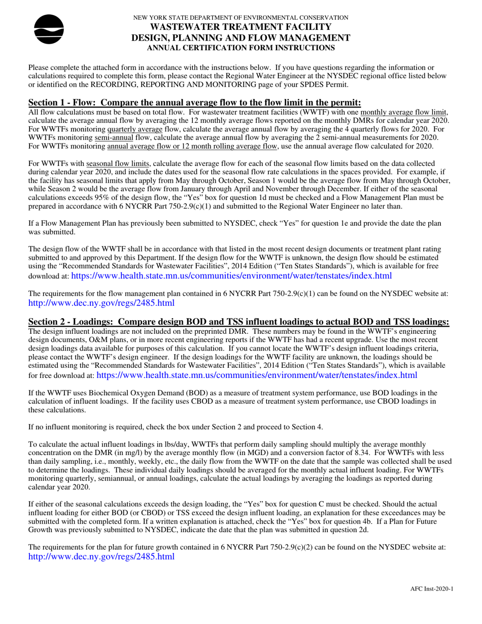 Wastewater Treatment Facility Design, Planning and Flow Management Annual Certification Form - New York, Page 3