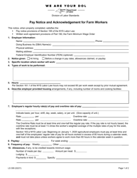 Document preview: Form LS309 Pay Notice and Acknowledgement for Farm Workers - New York