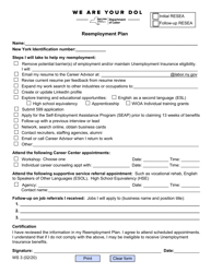 Form WS3 &quot;Reemployment Plan&quot; - New York