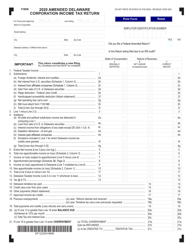 Form 1100X &quot;Amended Delaware Corporation Income Tax Return&quot; - Delaware, 2020