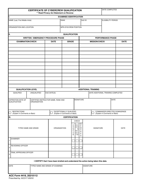 ACC Form 4418  Printable Pdf